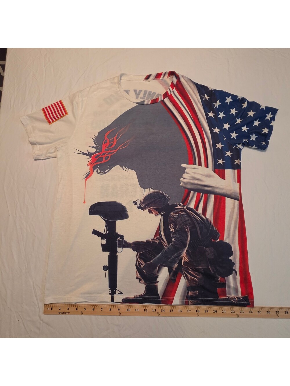Men's XXL Patriotic Graphic American Soldier T-Shirt USA Flag Veteran